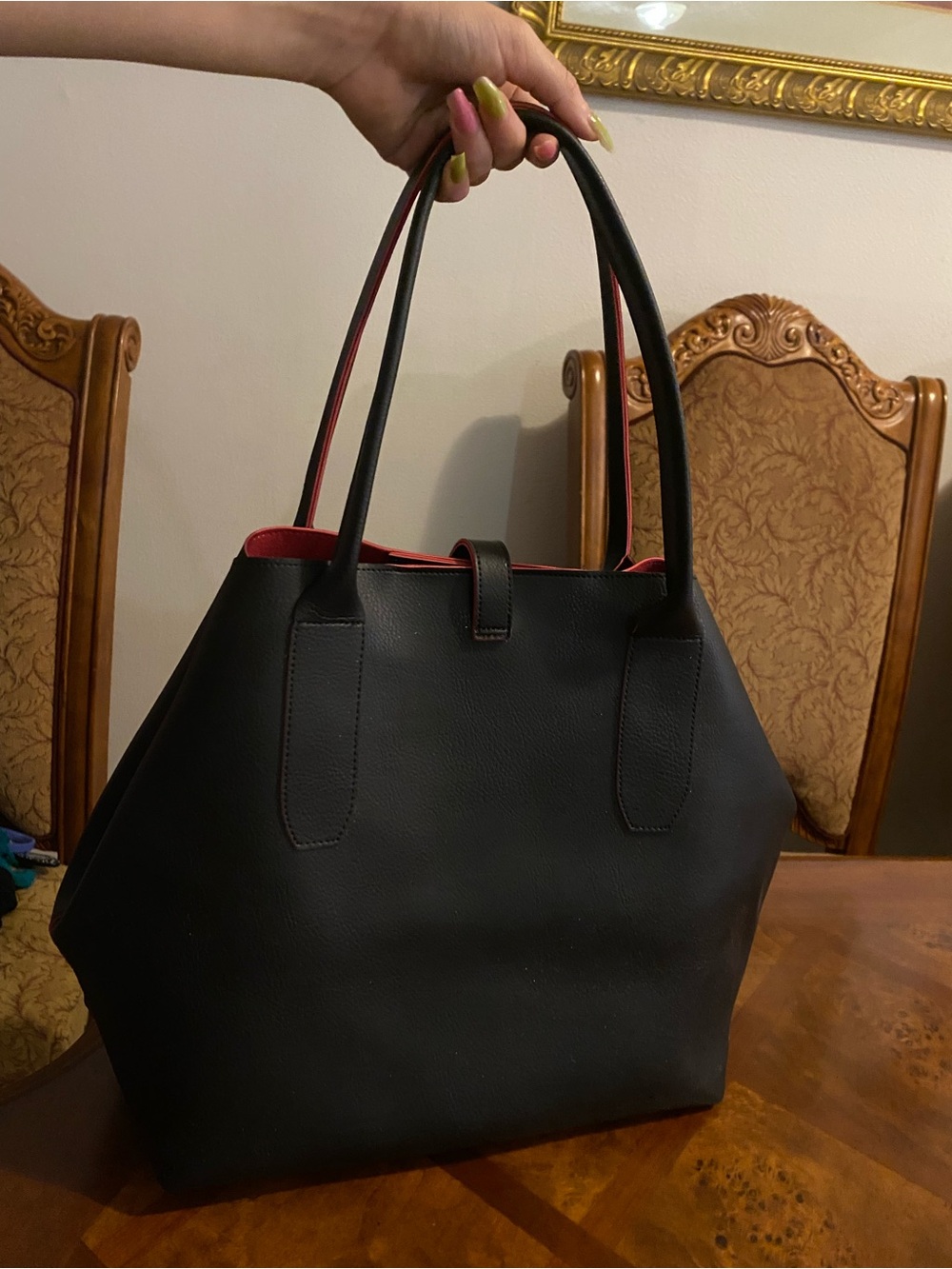 NWOT- SCHUTZ Black Tote with Subtle Red Trim - Picture 5 of 14